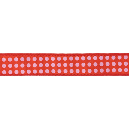 1 1/2" Wired Dupioni Ribbon | Red and Pink Polka Dots w/ Red Backing | 10 Yard Roll
