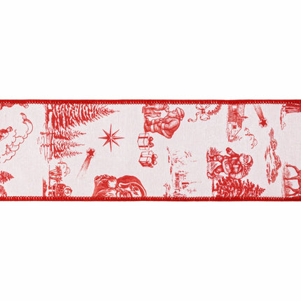 Vintage-style red Christmas toile ribbon,dupioni fabric with red backing for elegant holiday crafts