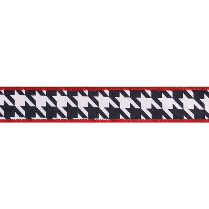 Red-backed black and white houndstooth ribbon, wired dupioni fabric for festive projects