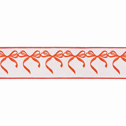 Stylish red bow garland ribbon, dupioni fabric with red backing for gift wrapping and decor