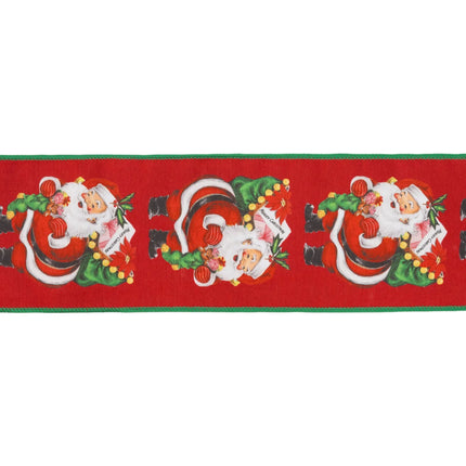 Whimsical red Santa ribbon, dupioni fabric with green backing for charming Christmas crafts