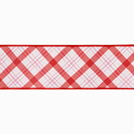 Stylish pink‑red lattice plaid ribbon,dupioni fabric with red backing for seasonal home decor