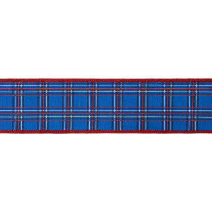 Stylish blue tartan ribbon,  dupioni fabric with red backing for holiday and everyday craft projects