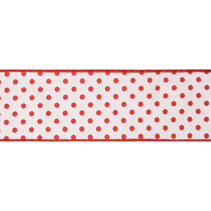Simple red‑and‑white polka dot ribbon,  dupioni fabric with red backing for gift wrapping & crafts