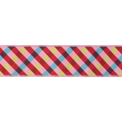 Cheerful summer‑style plaid ribbon, dupioni fabric with pink backing for gift wrapping and decor