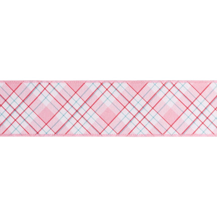 Sweet pink‑themed plaid ribbon,  dupioni fabric with pink backing for gift wrapping and craft projects