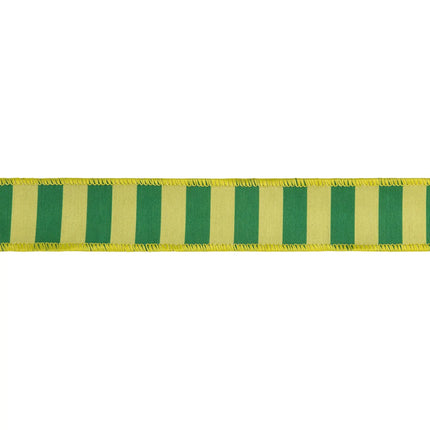 Vibrant two‑tone striped ribbon, dupioni fabric with green backing for gift wrapping and home accents