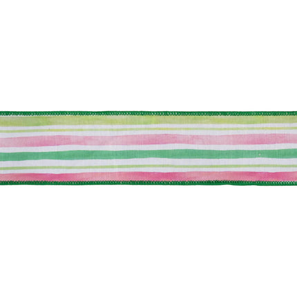 2 1/2" Wired Dupioni Ribbon | Pastel Stripes w/ Green Backing | 10 Yard Roll