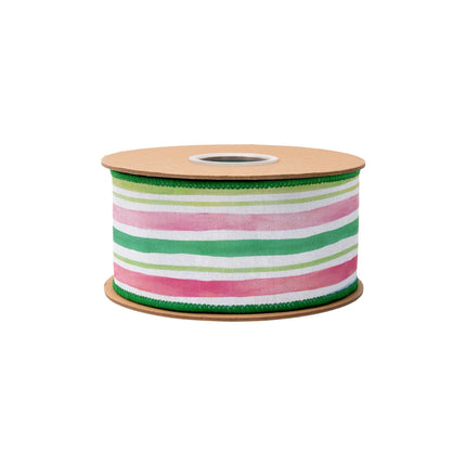 2 1/2" Wired Dupioni Ribbon | Pastel Stripes w/ Green Backing | 10 Yard Roll