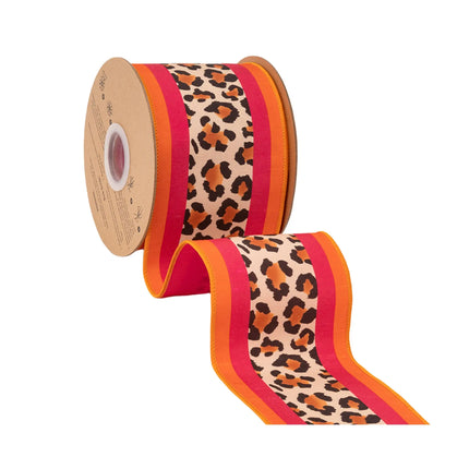 4" Animal Print Center Stripe and 2 1/2" Hot Pink with 1 1/2" Black Orange Glitter Ribbon Bundle | 3 Rolls | 30 Yards