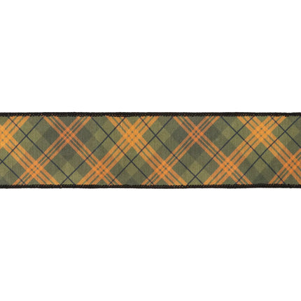 Vintage harvest plaid ribbon, dupioni fabric featuring seasonal bias plaid and bold black backing for crafts