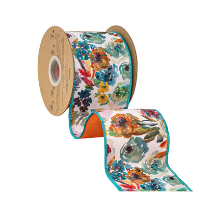 4" Orange Floral Dupioni and 2 1/2" Wine with 1" Moss Shimmer Satin Ribbon Bundle | 3 Rolls | 30 Yards