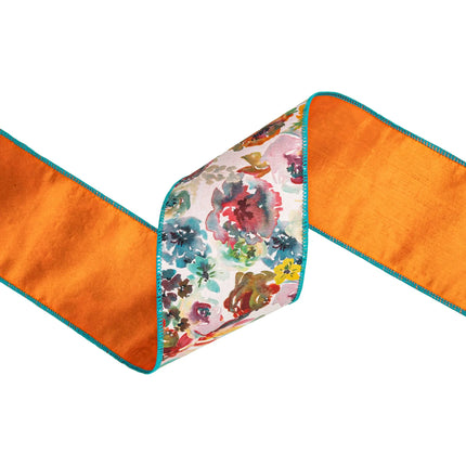 4" Orange Floral Dupioni and 2 1/2" Wine with 1" Moss Shimmer Satin Ribbon Bundle | 3 Rolls | 30 Yards