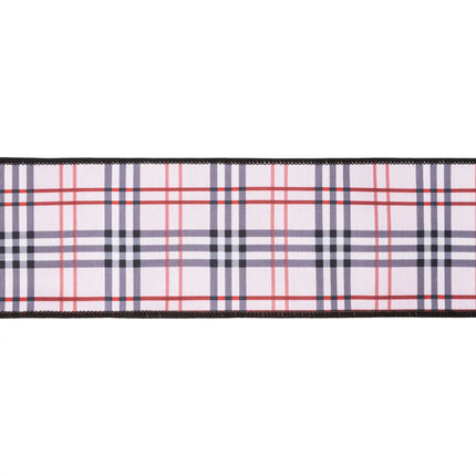 Elegant modern plaid ribbon, dupioni fabric featuring trendy fashion check and soft pink backing for crafts
