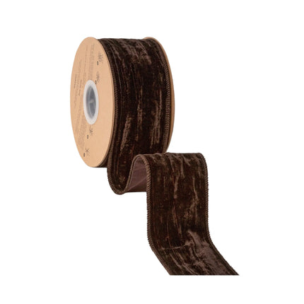 Premium plain velvet wired ribbon, deep brown tone and solid brown backing for timeless crafts