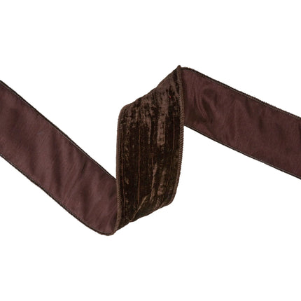 2 1/2" wired velvet ribbon with warm brown hue, soft fuzzy texture and brown backing for fall wreath accents
