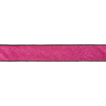 Black velvet wired ribbon with hot pink glitter backing, 1.5-inch width, ideal for bold gift bows.