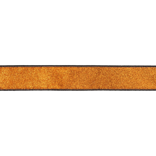 1 1/2" Wired Velvet Ribbon | Black w/ Orange Glitter Backing | 10 Yard Roll