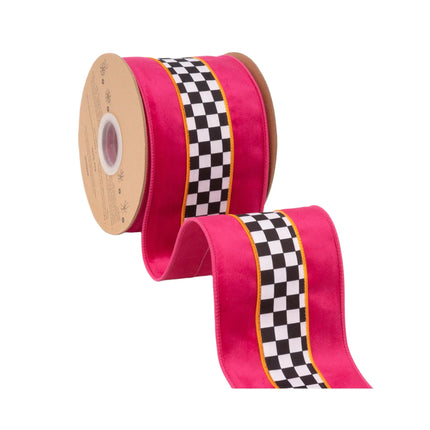 4" Wired Velvet Pink/Orange/Check Stripe and 2 1/2" Glitter Diagonal Stripe with 2 1/2" Orange Dupioni Ribbon Bundle | 3 Rolls | 30 Yards