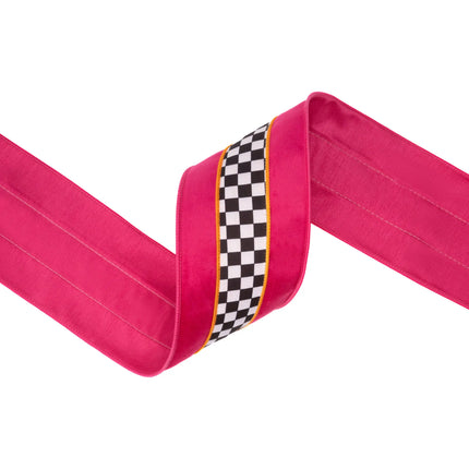 4" Wired Velvet Pink/Orange/Check Stripe and 2 1/2" Glitter Diagonal Stripe with 2 1/2" Orange Dupioni Ribbon Bundle | 3 Rolls | 30 Yards