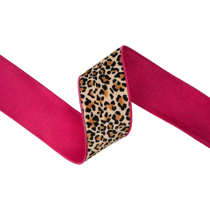 2 1/2" Wired Velvet Ribbon | Animal Print w/ Pink Backing | 10 Yard Roll