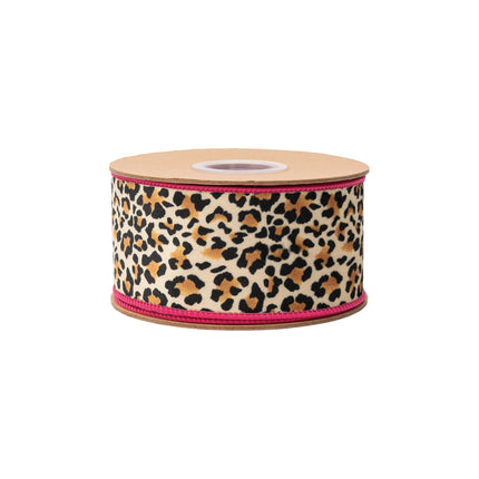 2 1/2" Wired Velvet Ribbon | Animal Print w/ Pink Backing | 10 Yard Roll