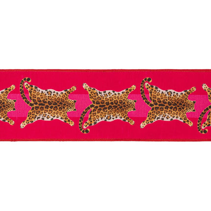 Wild stylish decorative ribbon, dupioni fabric featuring leopard animal prints and soft pink backing