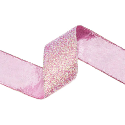 3.6" Wired Ribbon | Iridescent Texture on Fushcia Backing | 10 Yard Roll