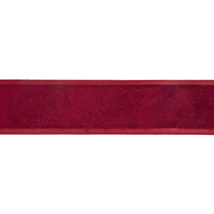 Rich burgundy center wired velvet ribbon, ideal for timeless festive and everyday decorative projects.
