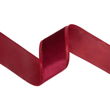 2.5-inch wired burgundy velvet ribbon, great for upscale floral arrangements and party decor.