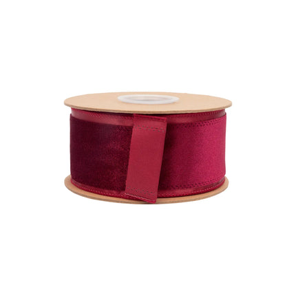 2 1/2" wired ribbon featuring solid burgundy velvet center for rustic and formal home decor.