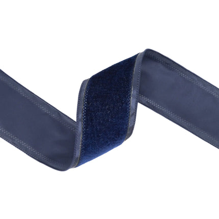 2.5-inch wired navy blue velvet ribbon, suited for upscale wedding and party decorative projects.