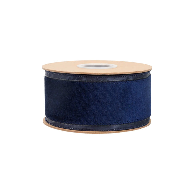 Luxe navy velvet wired ribbon, great for Christmas tree trimming and floral arrangement crafts.