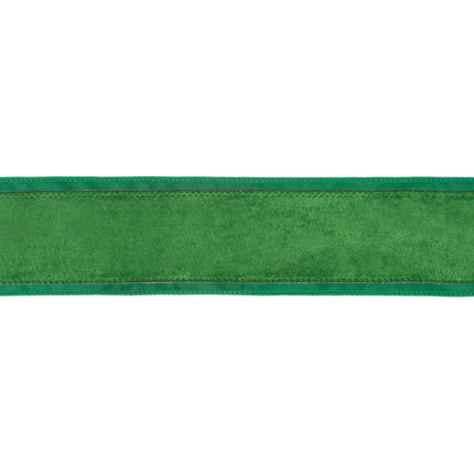 Solid green velvet center wired ribbon, ideal for classic rustic and upscale handmade decor.