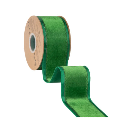 Rich emerald green wired velvet ribbon, great for tree trimming and floral DIY craft projects.