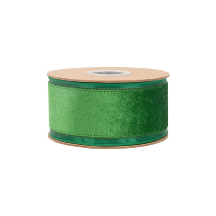Green center wired velvet ribbon in 2.5-inch width, perfect for elegant holiday gift bows.