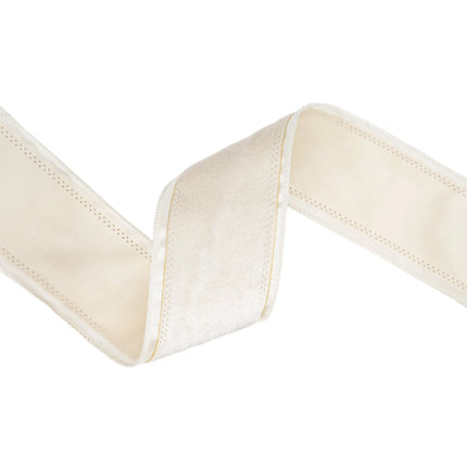 Elegant ivory velvet center wired ribbon, 2.5" wide, adds a sophisticated touch to any festive or everyday project.