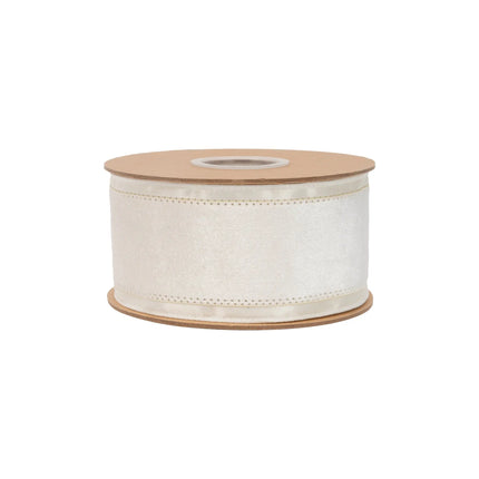 2 1/2" wired velvet ribbon with a smooth ivory center, designed for holiday and wedding decor use.
