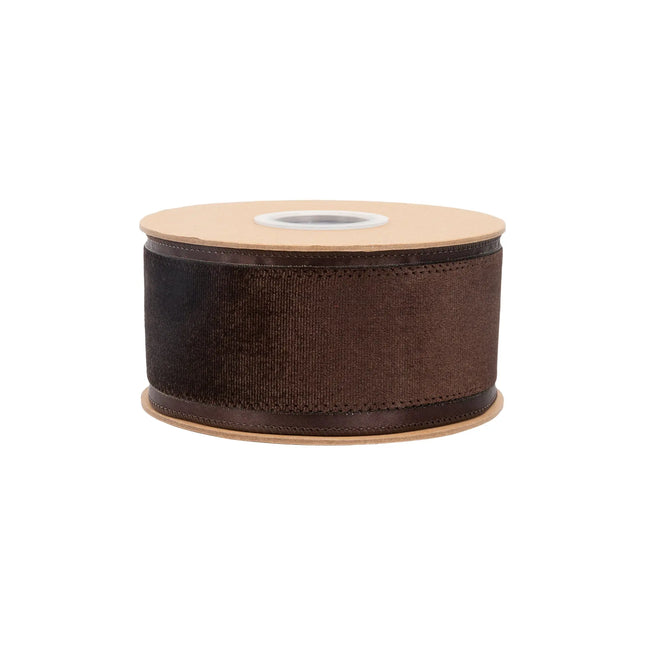 Brown center wired velvet ribbon, 2.5-inch width, perfect for farmhouse gift wrapping bows.