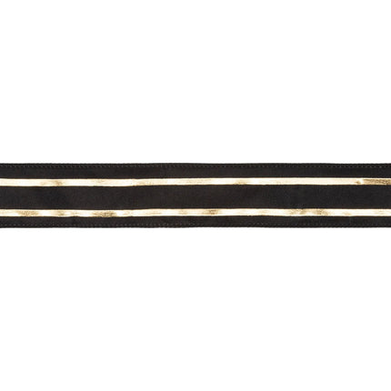 wired ribbon with polished black‑gold stripe design, ideal for sophisticated wreath and home decor accents