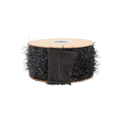 2 1/2" luxury black sparkle fur wired ribbon, wired edge for easy shaping in wreaths and arrangements