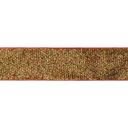 Luxury Christmas decorative ribbon,  metallic woven tinsel fabric and premium fused red backing