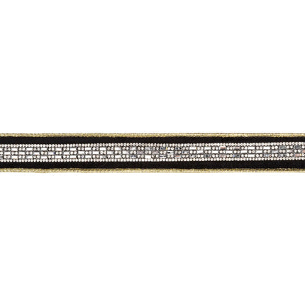 Glam rhinestone diamond band black velvet wired ribbon with gold backing for elegant handmade decorative accessories.