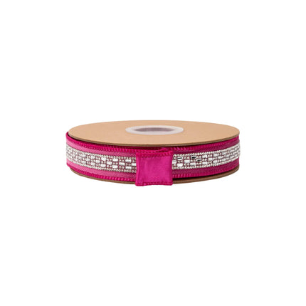 1" two-sided wired velvet ribbon featuring diamond rhinestone trim and glossy gold shimmer reverse side for floral arrangements.