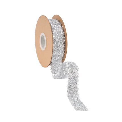 1.3" luxury silver tinsel wired ribbon, wired edge for shaping wreaths, gift wraps and party decorations