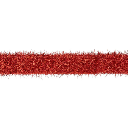 1.3‑inch wired ribbon with plush red tinsel surface, ideal for bold holiday accents and gift wrapping
