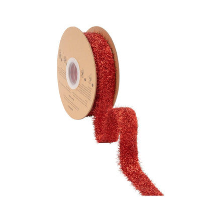 1.3" decorative red tinsel wired ribbon, wired edge for easy shaping wreaths, gifts and party arrangements