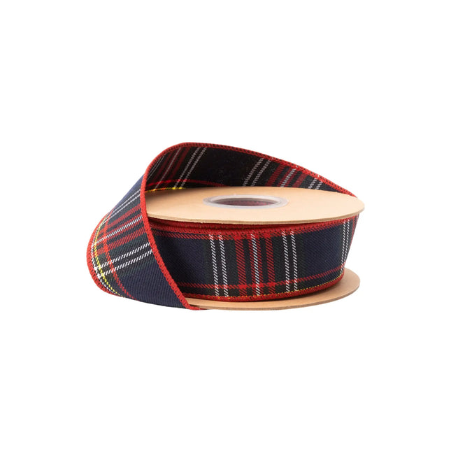 1 1/2" wired ribbon, classic traditional redâ€‘blue plaid pattern for timeless holiday and rustic decor