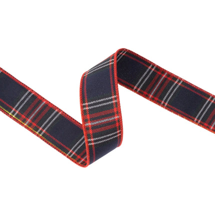 Rustic checkered wired ribbon featuring traditional red‑blue plaid weave for DIY projects
