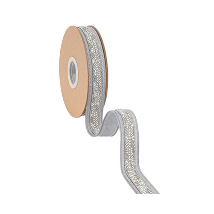 Glam silver beaded wired ribbon, featuring intricate crystal beadwork and soft silver reverse side